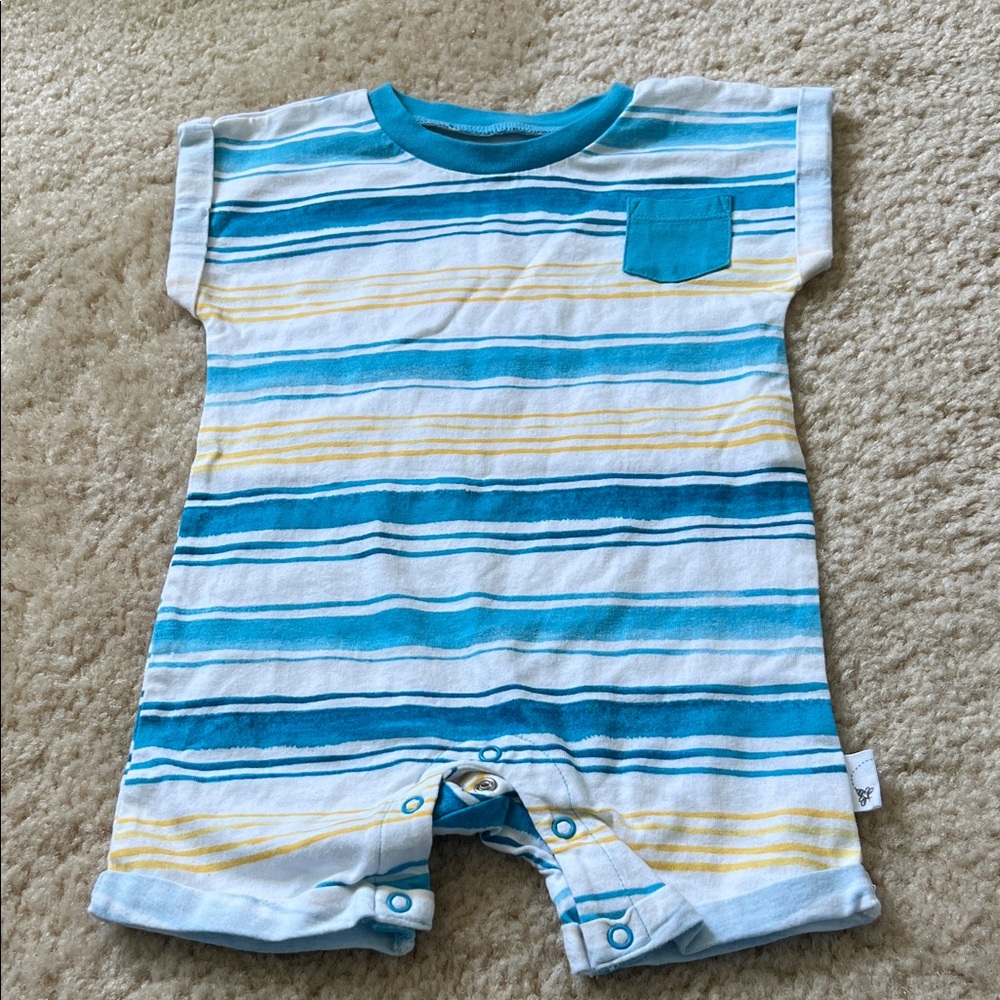 Burt's Bees Baby Blue and Yellow Striped One Piece